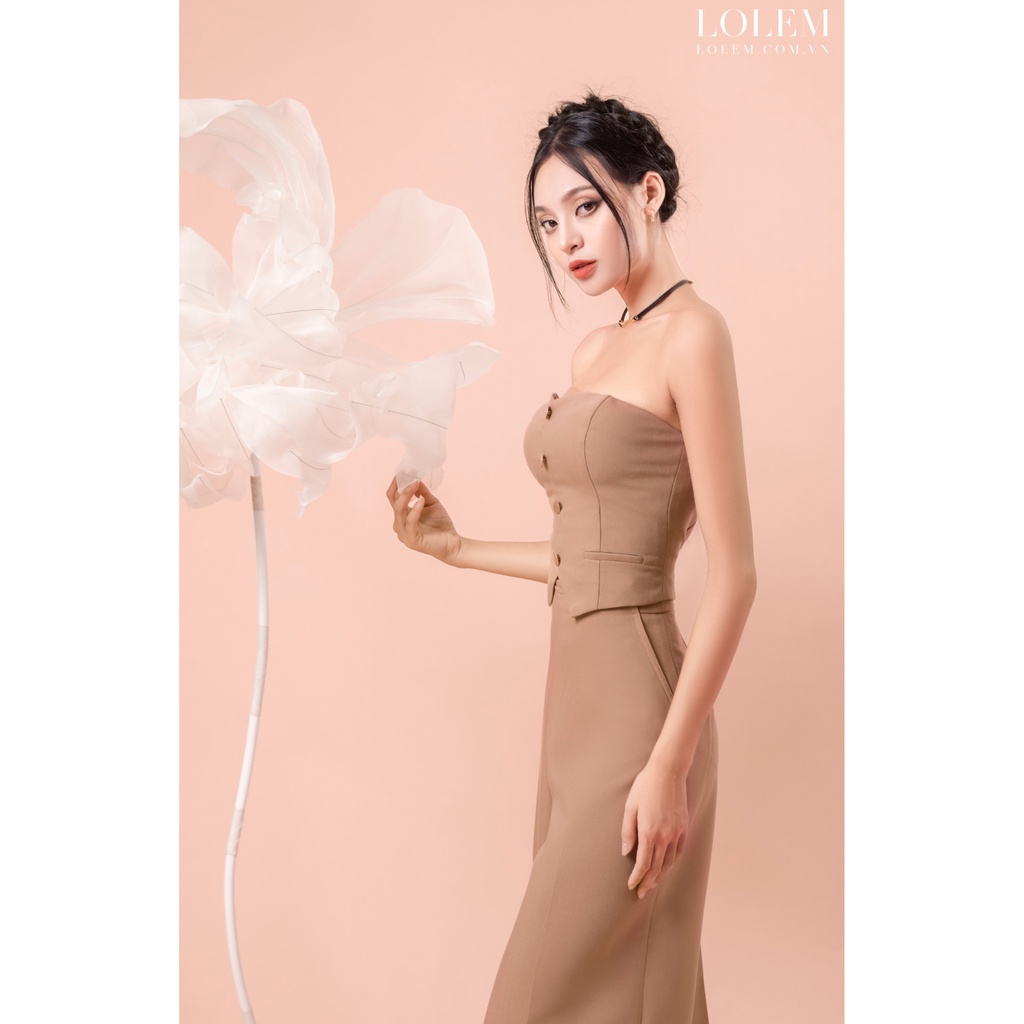 Áo cúp ngực LOLEM AK1279 phối 4 nút đồng vải chéo xước giữ form tốt