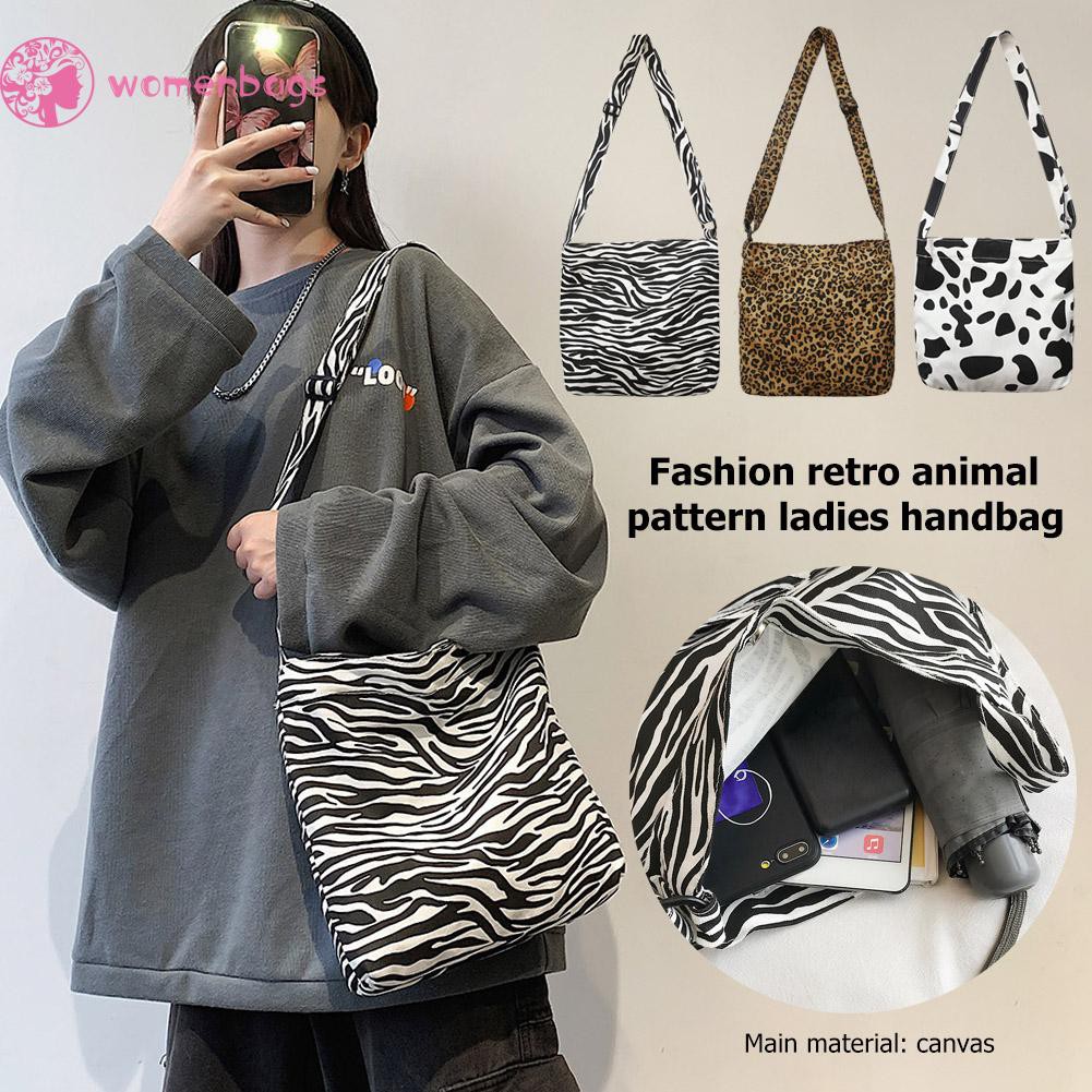 Túi xách đeo chéo vải canvas họa tiết da báo ngựa vằn thời trang