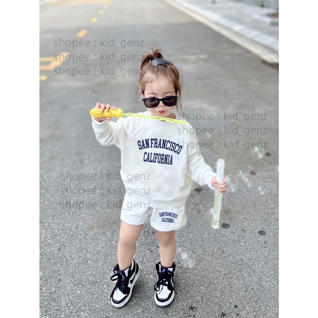 Set áo nỉ quần short Sanfansisco cho bé trai và bé gái (8-30kg) , bộ quần đùi áo nỉ dài tay trẻ em u