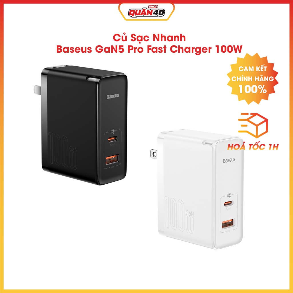 Củ Sạc Nhanh Baseus GaN5 Pro Fast Charger 100W US TypC + USB - Hàng Chính Hãng