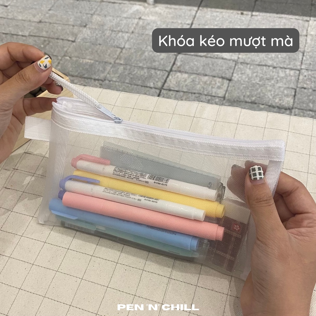 Bóp Viết Túi Lưới Đen Phong Cách Tối Giản Đa Năng