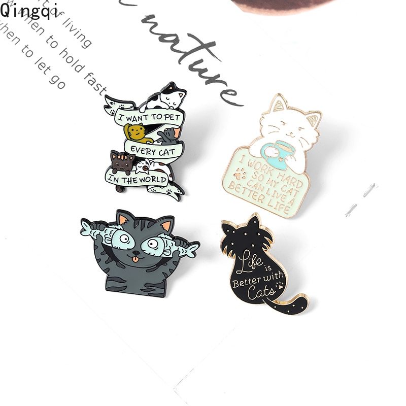 Ghim Cài Áo MISS ZOE Hình Mèo / Cá / Cà Phê Dễ Thương Cho Bé