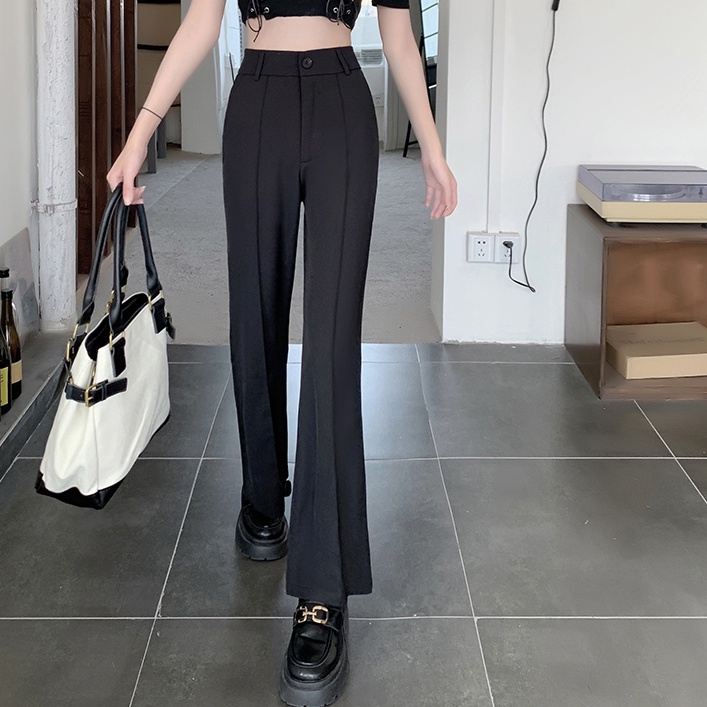 SUXI Quần Dài Ống Rộng Lưng Cao Màu Sắc Đơn Giản Hợp Thời Trang Cho Nữ