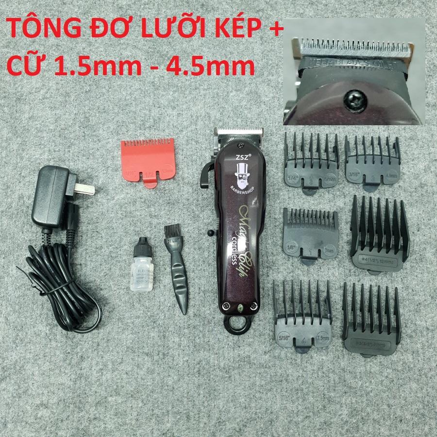 [Hàng nhập khẩu] Tông đơ cắt tóc không dây chuyên nghiệp Barber Magic Clip ZSZ - Lưỡi Kép ( Tặng cữ 1.5mm - 4.5mm )