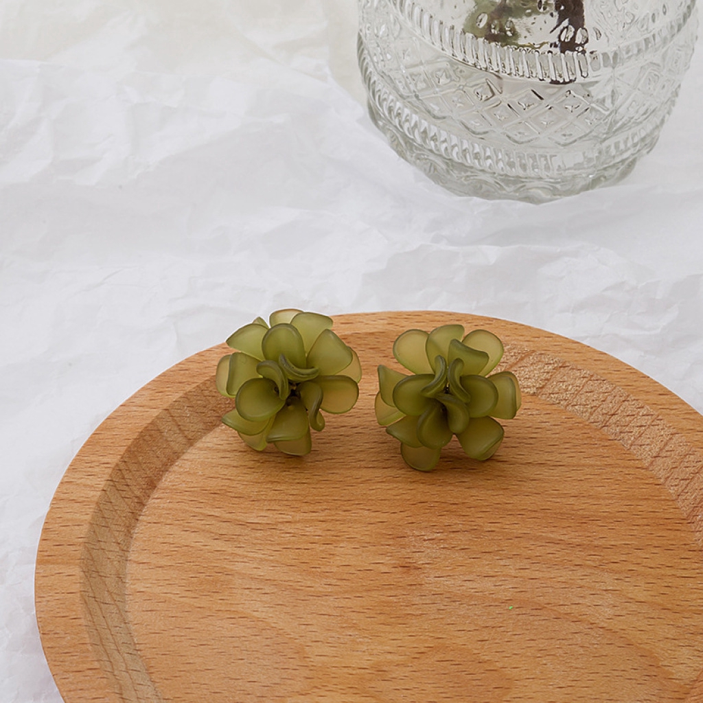 Bông tai hình hoa bằng Acrylic màu xanh lá/hồng/trắng