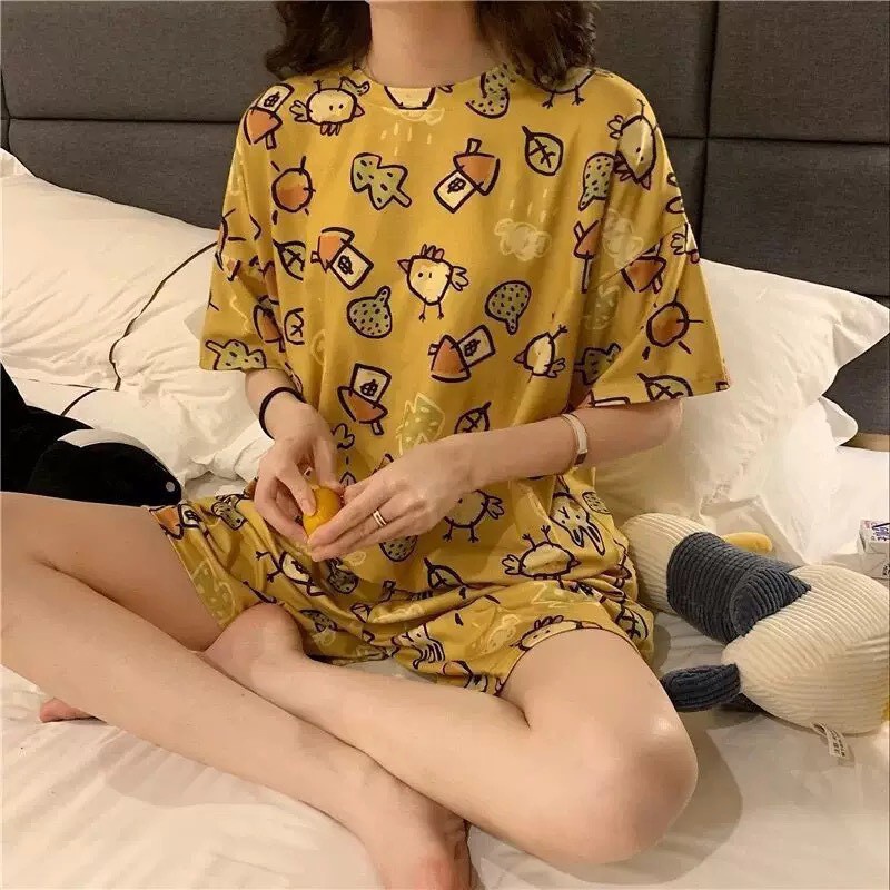 Đồ Ngủ Nữ  ❤️FREESHIP❤️ Đồ Bộ Ngủ Nữ pyjama mùa hè cộc tay - Quần Áo Ngủ Nữ phối họa tiết ngộ nghĩnh đáng yêu mã QA01