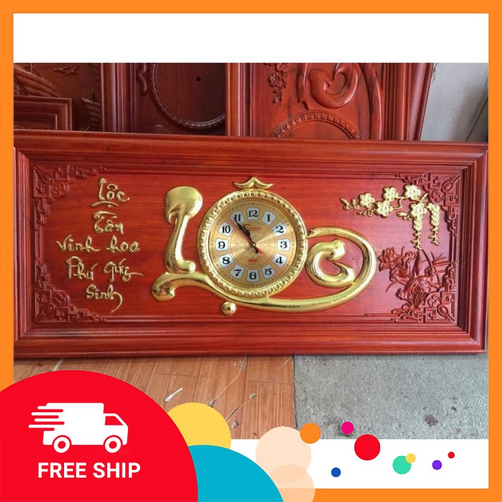 Mỹ Nghệ Bắc Ninh Tranh đồng hồ gỗ Hương đỏ nguyên tấm chữ Lộc dán vàng lá ( 48 x 108 x 3cm ) trang trí cho ngôi nhà bạn
