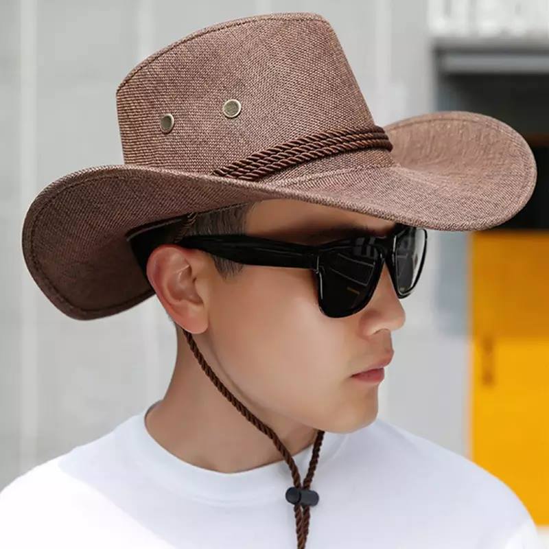 Mũ cói cao bồi Cowboy cột dây - mũ cắm trại - mũ câu cá