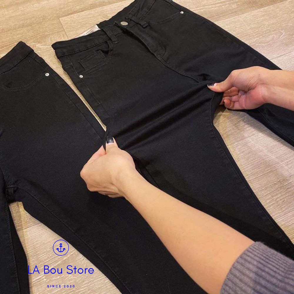 (50-95kg) Quần jean Bigsize đen trơn-Lưng cao jean co giãn 4 chiều