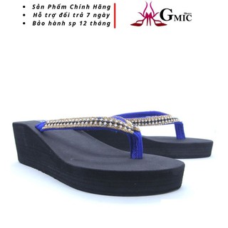 Dép kẹp đế xuông cao 5 phân quai đính đá chất vải ềm chân cao cấp chính hãng GMIC DKX05