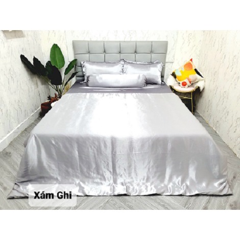 Màu xám ghi sang trọng chăn ga gối lụa silk, vải phi lụa mát mịn Thái Tuấn cao cấp vải loại 1_Ship Hỏa Tốc