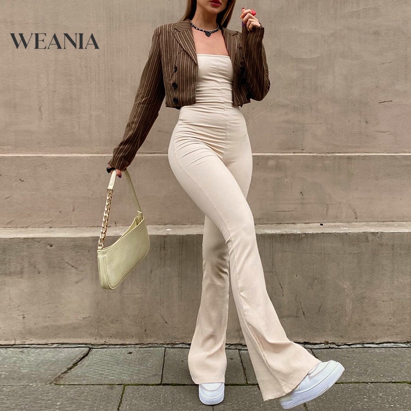 Bộ Áo Liền Quần Trễ Vai Buộc Dây Sau Lưng Vải Cotton D0316 Cho Nữ