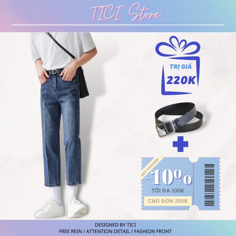 Quần jean nam ống suông đứng, dáng lửng slimfit hàn quốc, chất liệu co dãn tôn dáng xanh xám