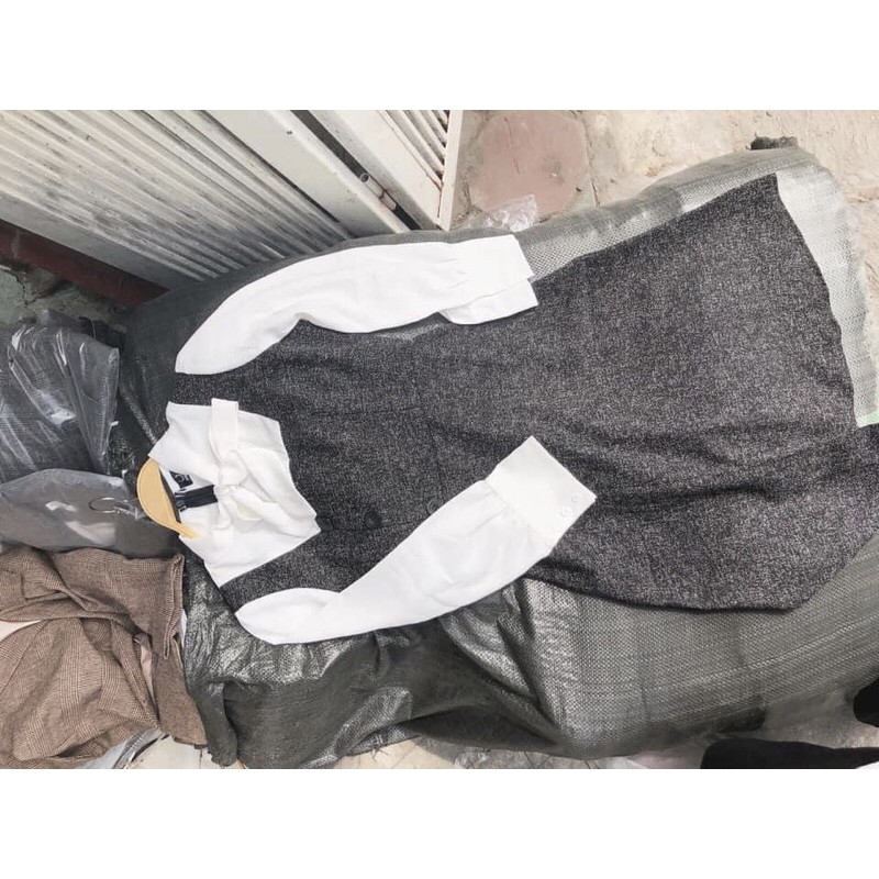 [Mã FAGREEN1505 giảm tới 30K đơn 99K] Váy dạ pha tay sơmi thiết kế nơ cổ siêu sang (có hình thật/video/sẵn) | BigBuy360 - bigbuy360.vn