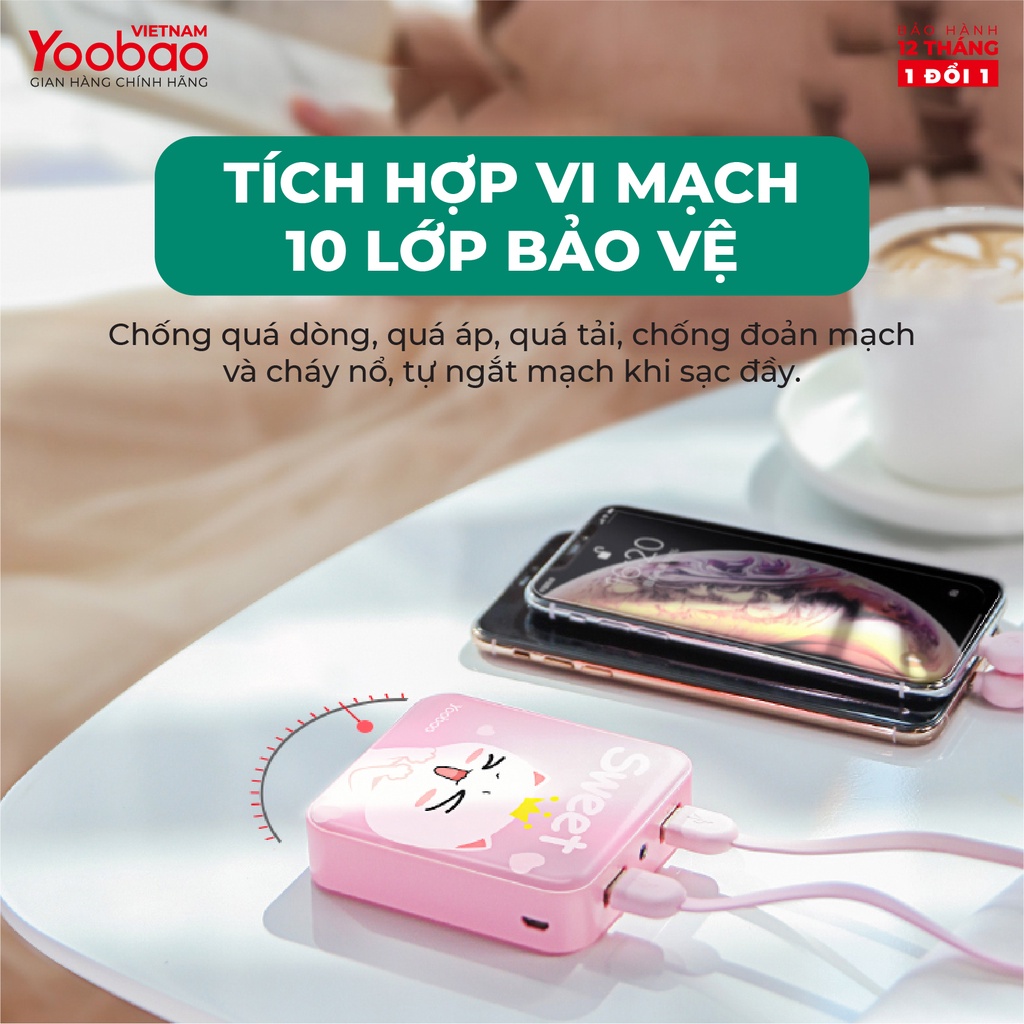 Sạc dự phòng mini 10000mAh Yoobao YB-6024 - Kèm đèn LED - Sạc đồng thời 2 thiết bị - Hãng Chính Hãng - Bảo Hành 12 Tháng
