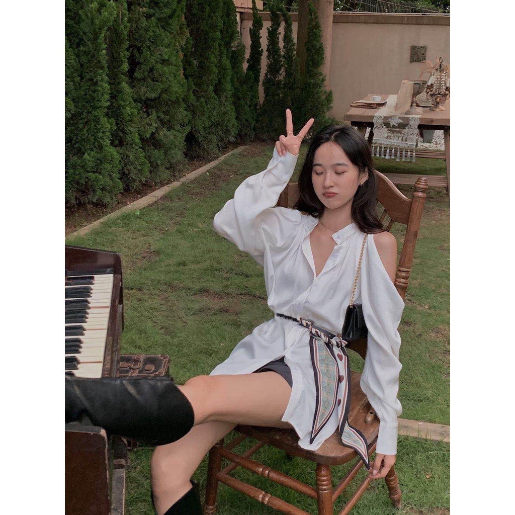 Đầm Lệch Vai Dáng Vừa Màu Trắng Phong Cách Mới 2022 Thời Trang Mùa Xuân Cho Nữ