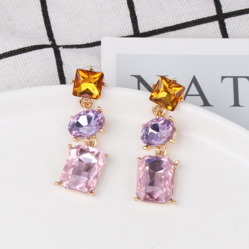 Khuyên tai Pinkdudu PD354 dáng dài hình giọt nước đính đá pha lê nhiều màu sắc phong cách bohemia thời trang cho nữ
