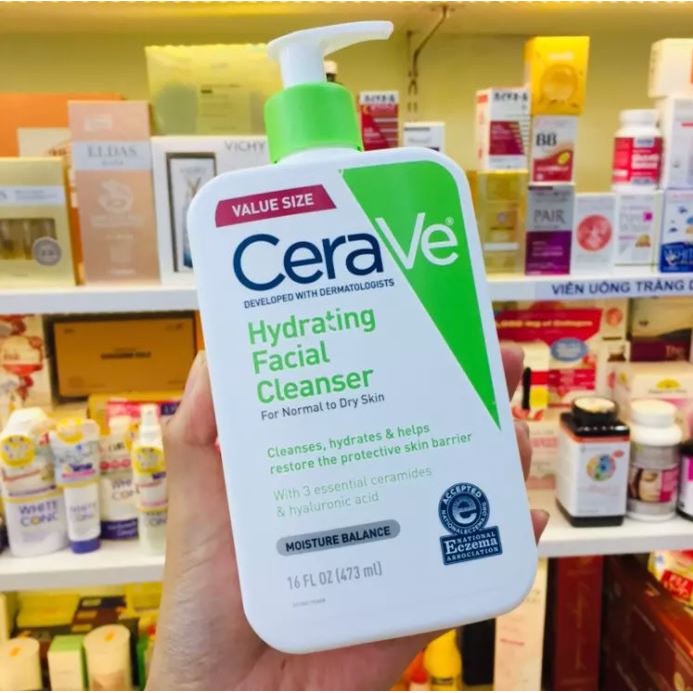 Sữa rửa mặt CeraVe Foaming Facial Cleanser dịu nhẹ cho da dầu &amp; da khô size to 473ml - Bản Mỹ