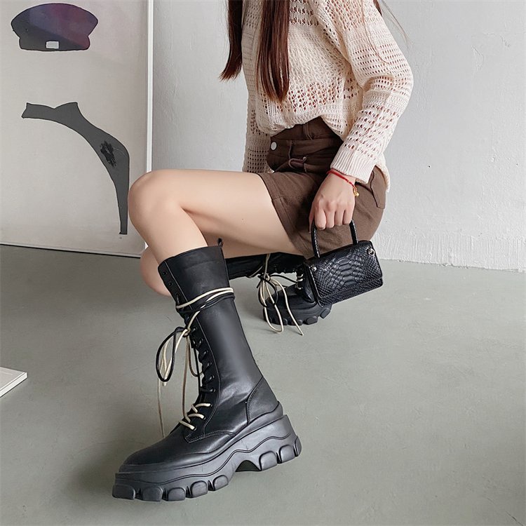 Giày Bốt Cổ Cao Vừa Có Khóa Kéo Phía Trước Thiết Kế Thoải Mái Phong Cách Retro Mỹ Hàng Mới