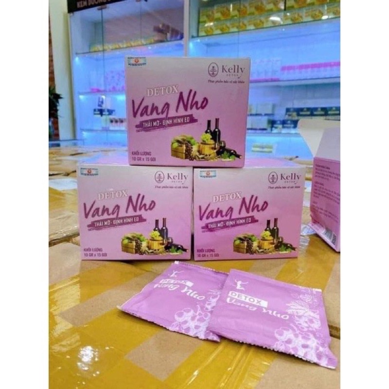 trà vị DETOX VANG NHO thải mỡ định hình eo của Kelly Detox hộp 15 gói[Chính hãng bonus trà vị đào/vải/táo xanh/xoài]