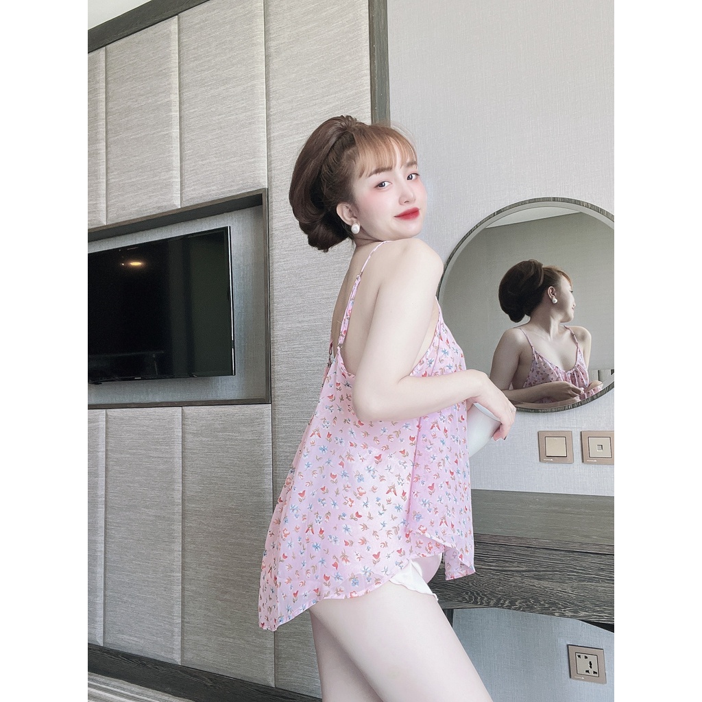 Đồ Ngủ Sexy, Đồ Ngủ Yếm Chiffon Cao Cấp FreeSze 40-60Kg