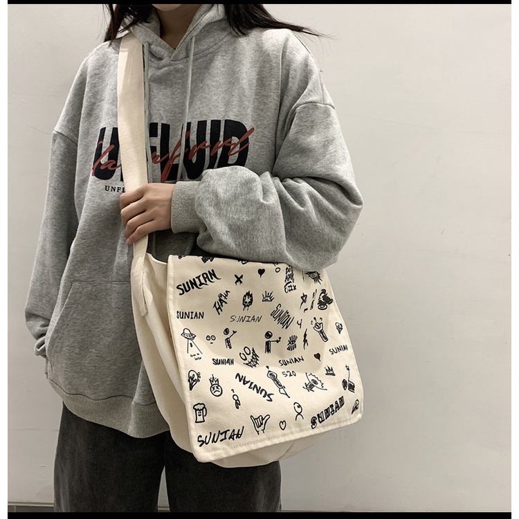 Túi tote đeo chéo nam nữ vải canvas phong cách ulzzang unisex giá rẻ đi học đi chơi