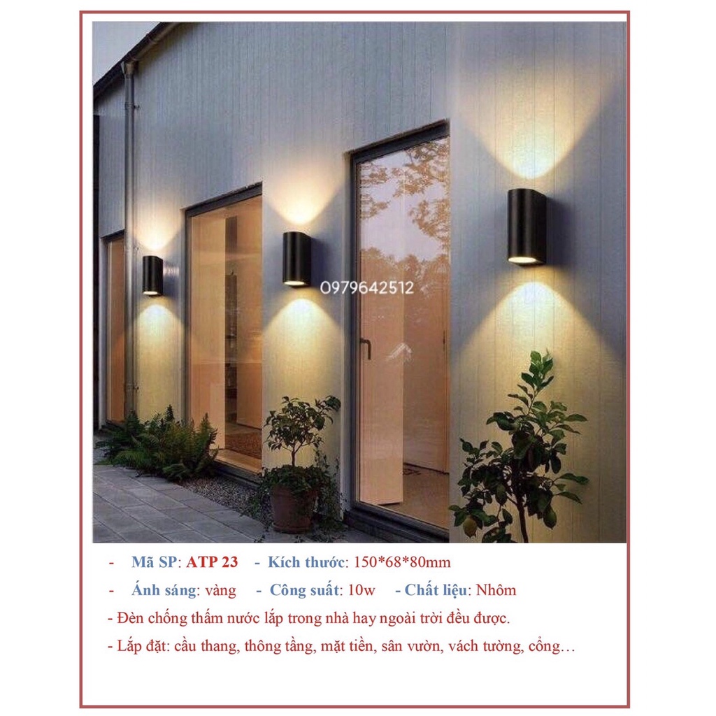 Đèn hắt tường ngoài trời, đèn hắt tường 2 tia hình trụ tròn chống thấm nuớc