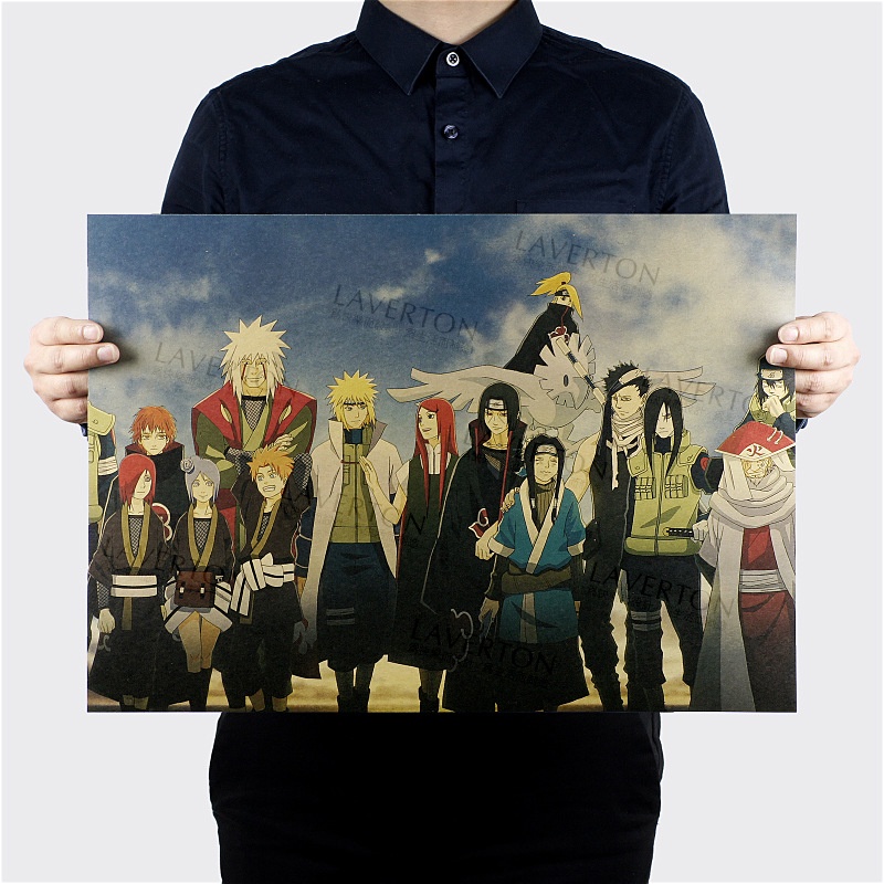 Tranh poster anime Naruto dán tường, phong cách vintage kích thước 50.5*35cm trang trí độc đáo