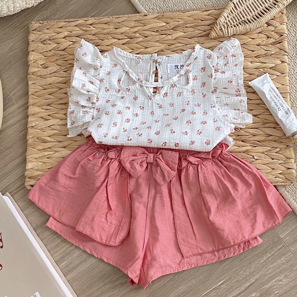 Set Bộ Cánh Tiên Bé Gái 6-15kg Áo Khuy Sau Phối Quần Đũi Giả Váy Điệu Đà, Đồ Bộ Cho Bé Gái - AN.KID