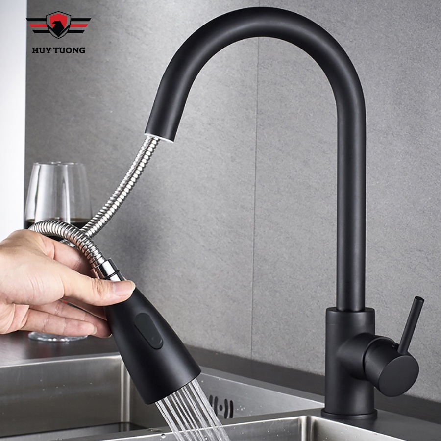 Vòi rửa bát nóng lạnh Inox SUS304 rút dây 2 chế độ, vòi rửa chén bát xịt nước nóng lạnh xoay 360 độ cao cấp - Huy Tưởng