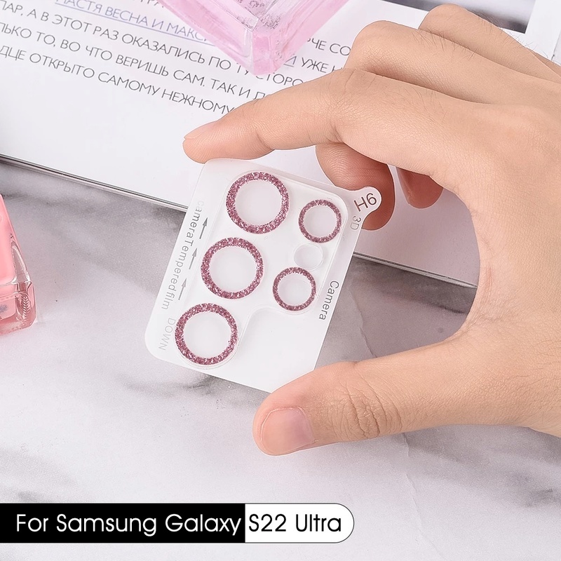 Miếng Dán Cường Lực 9H Trong Suốt Lấp Lánh Chống Trầy Bảo Vệ Ống Kính Camera Sau Cho Samsung S22 Ultra
