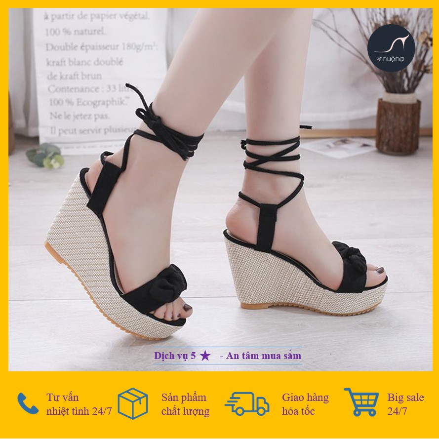 [ ẢNH THẬT ] GIÀY NỮ SANDAL ĐẾ XUỒNG CỘT DÂY ĐỘC ĐÁO THỜI TRANG HÀN QUỐC 10,5 cm