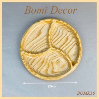 Khay gỗ decor BOMI - Khay gỗ đựng đồ ăn tần bì chia ba ô hình tròn siêu đẹp BOMK16
