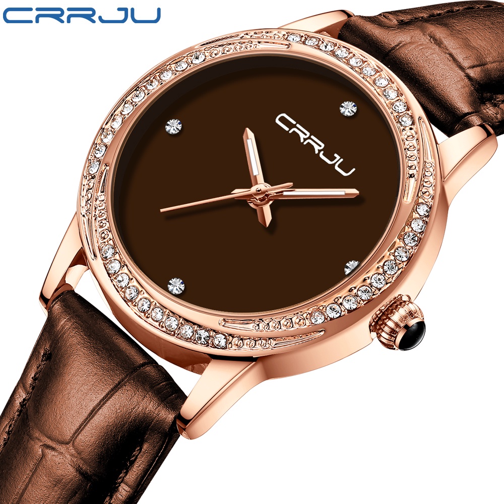 Đồng hồ CRRJU nữ thời trang đơn giản bằng da thạch anh không thấm nước 2189X