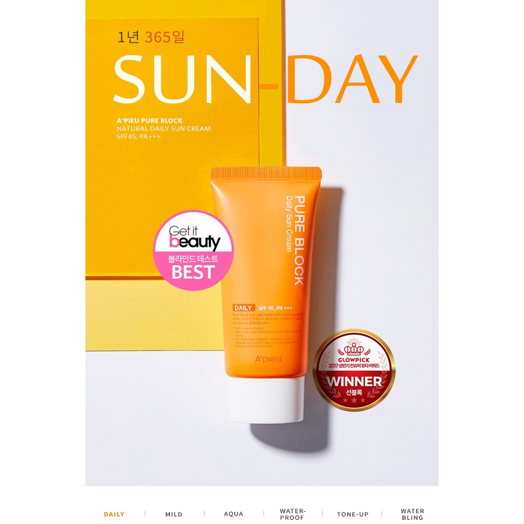 Kem chống nắng kiêm kem lót nâng tone da A'pieu Pure Block Tone-Up Sun Base SPF50+ PA+++ 50ml