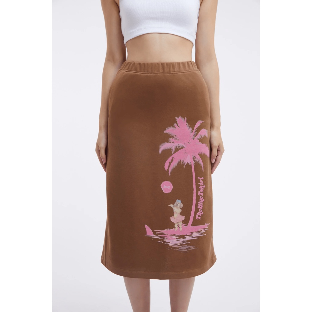 TheBlueTshirt - Chân Váy Nữ Dáng Suông Màu Nâu Hoạ Tiết - PuppyLove Midi Skirt - Brown