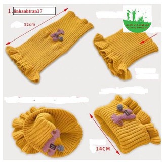 Khăn len ống quàng cổ nhún bèo đính họa tiết xinh xắn cho bé gái (Hàng chất lượng loại 1 mịn dày nhé)