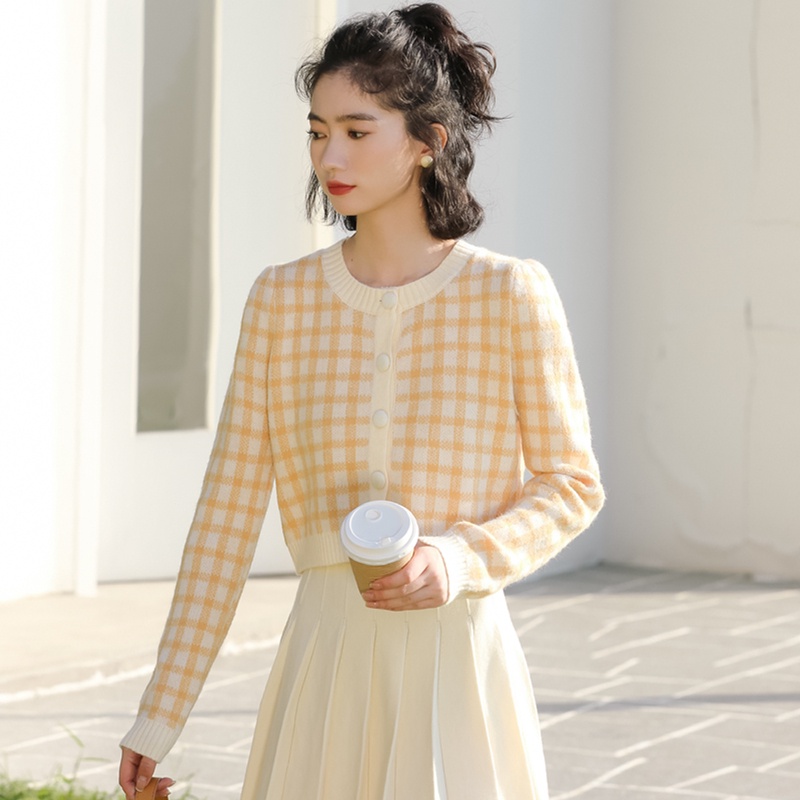 Áo khoác cardigan dệt kim tay dài cổ tròn họa tiết kẻ sọc thời trang cho nữ 46933