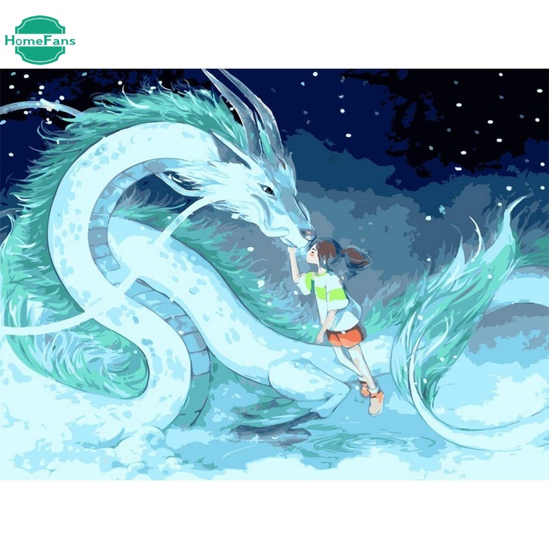 Tranh Đính Đá 5d Tự Làm Hình Cô Gái Và Rồng Hoạt Hình Kích Thước 40x30cm