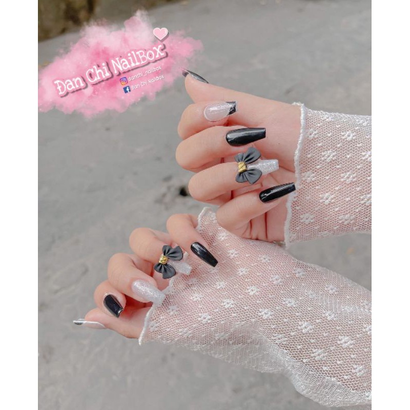 NailBox móng úp thiết kế sẵn Mẫu Charm Nơ Đen