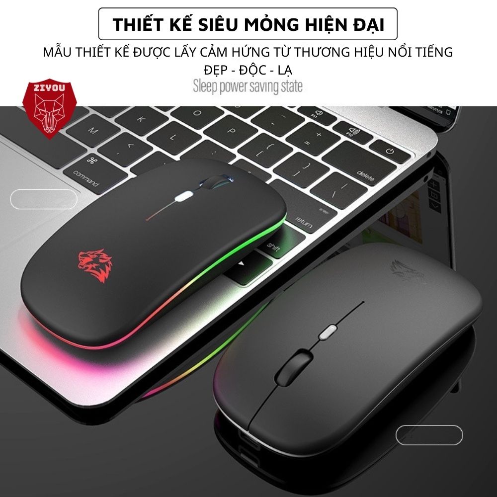 Chuột Không Dây Bluetooth Siêu Mỏng ZIYOU X15 Sử Dụng Pin Sạc Lithium, Có Led RGB, Kết Nối Đa Năng Máy Tính, Laptop, TV