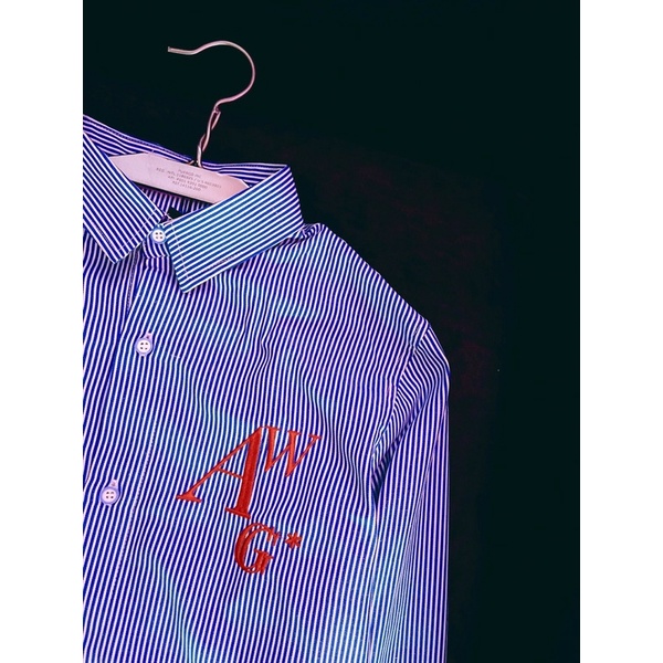 Sơ mi nam sọc kẻ xanh logo WAGG