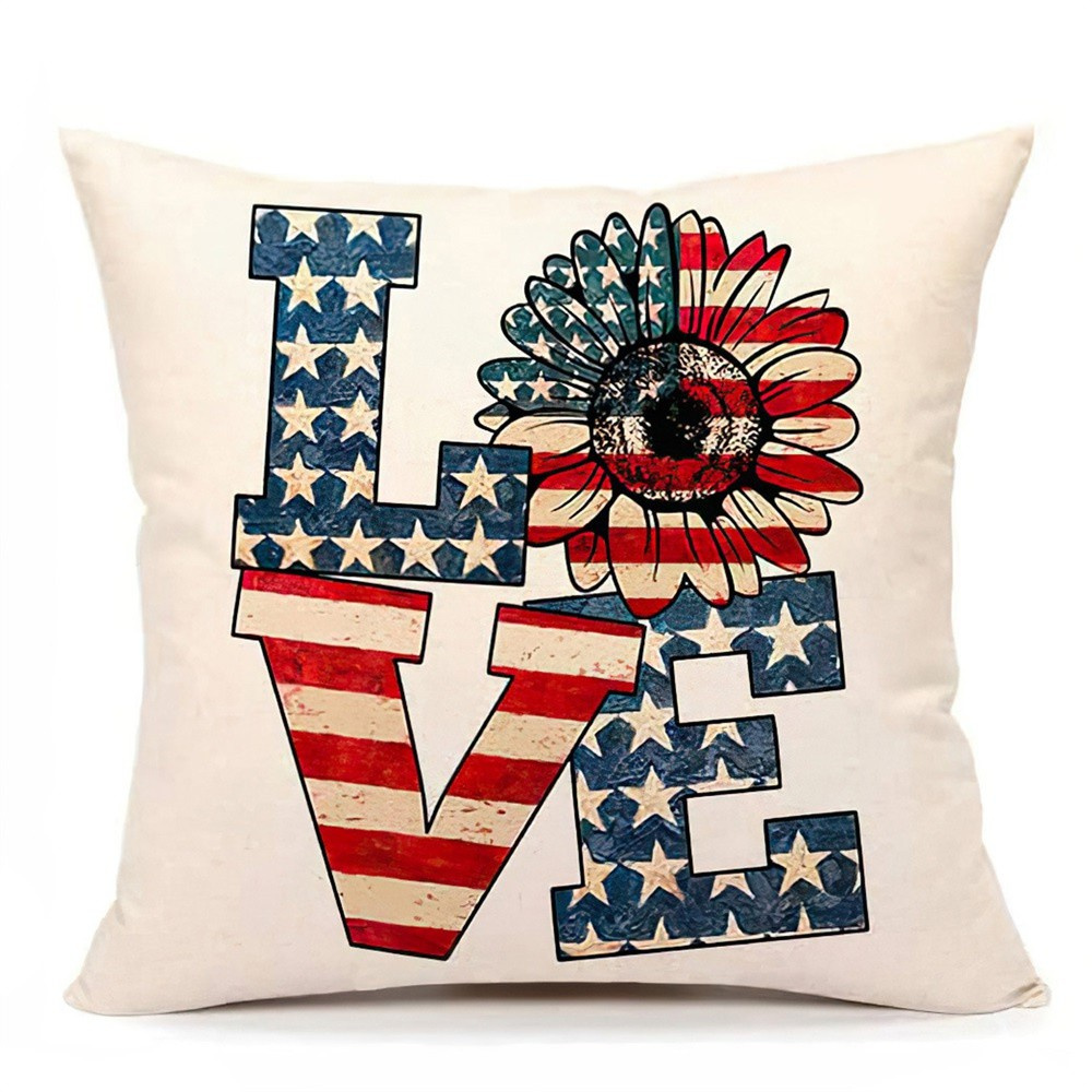 LUCKY Indoor Outdoor Throw Pillow Covers Home Decor 18 X 18 inch 4th of July Decorations for Couch/Bed/Car Linen Cushion Cover Farmhouse Fashion Independence Day Pillowcase