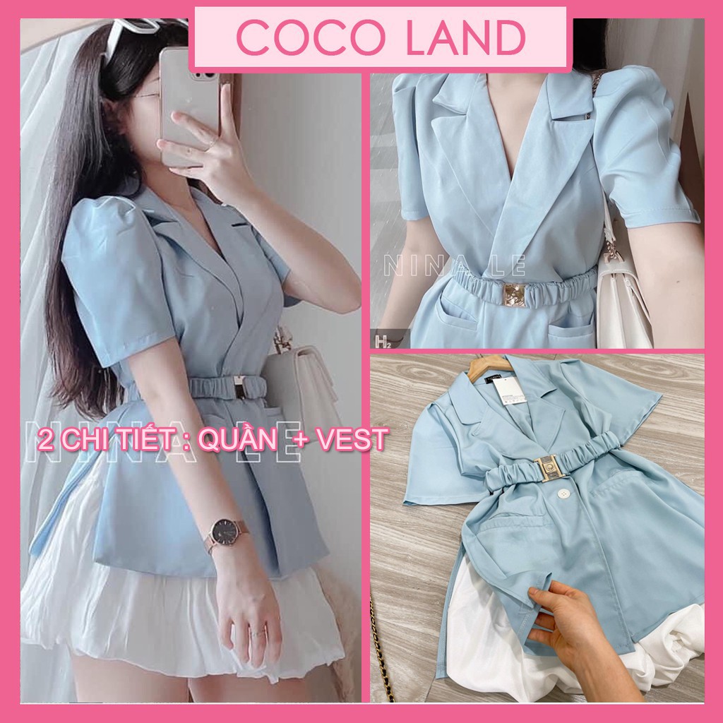 set vest 2 chi tiết,Áo blazer nữ áo vest khoác ngoài phong cách hàn quốc màu đen nâu tây xanh ngọc