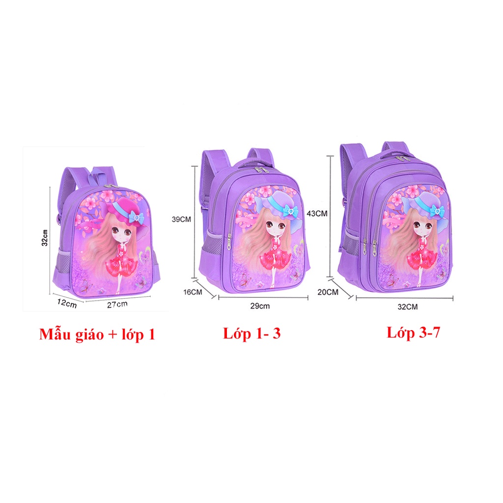 Balo đi học cho bé gái mầm non, cấp 1, 2, cặp sách học sinh chống thấm nước tiểu trung học