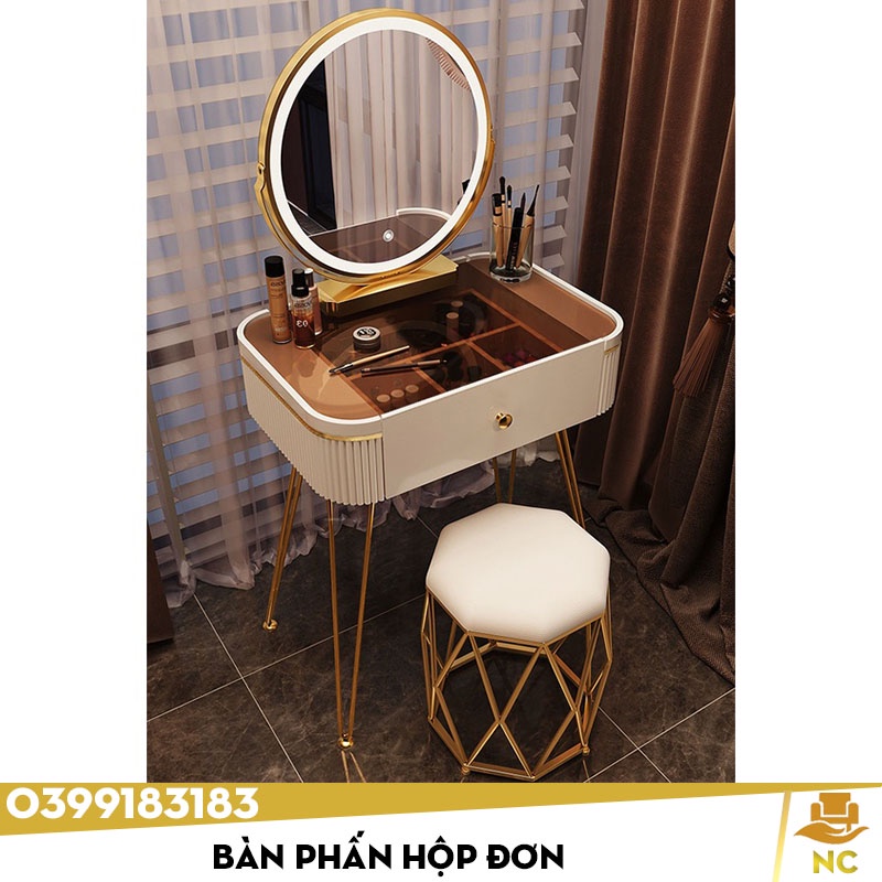 Bộ bàn phấn trang điểm 1 mặt kính một hộp đơn, khung chân kim loại phun sơn tĩnh điện hiện đại