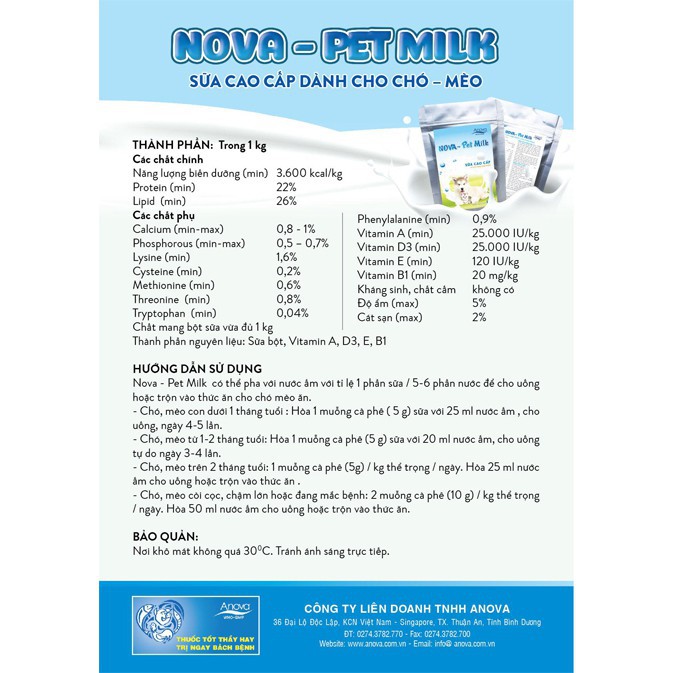 Sữa cao cấp Nova Pet Milk chuyên dùng cho chó, mèo 100g