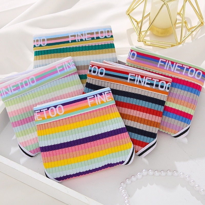 Set 3 quần lót TAKETALK vải cotton lọt khe thoáng khí in họa tiết sọc nhiều màu sắc có size S-XL dành cho nữ