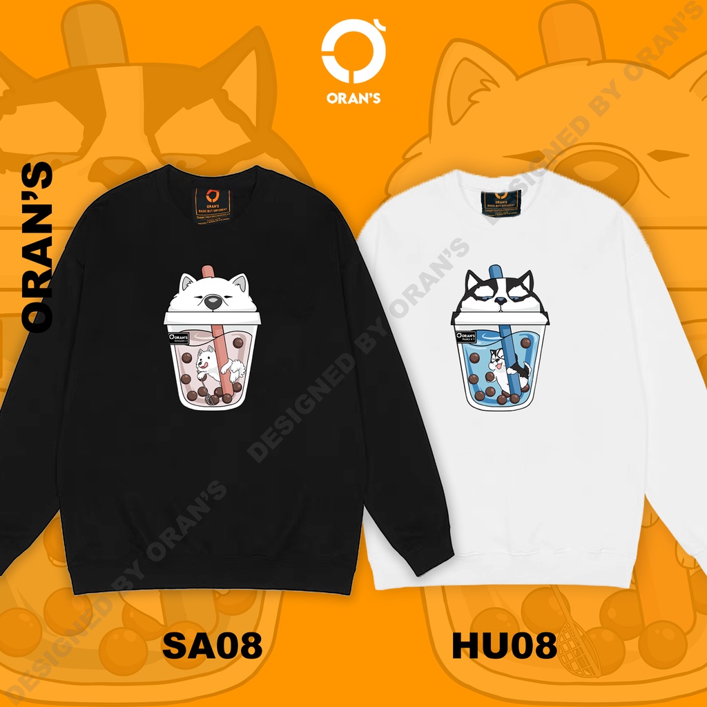 Áo Sweater đôi in hình ly trà sữa chất nỉ cotton lót bông cao cấp form rộng unisex ORANS - ORAN'S HOODIE COUPLE 08