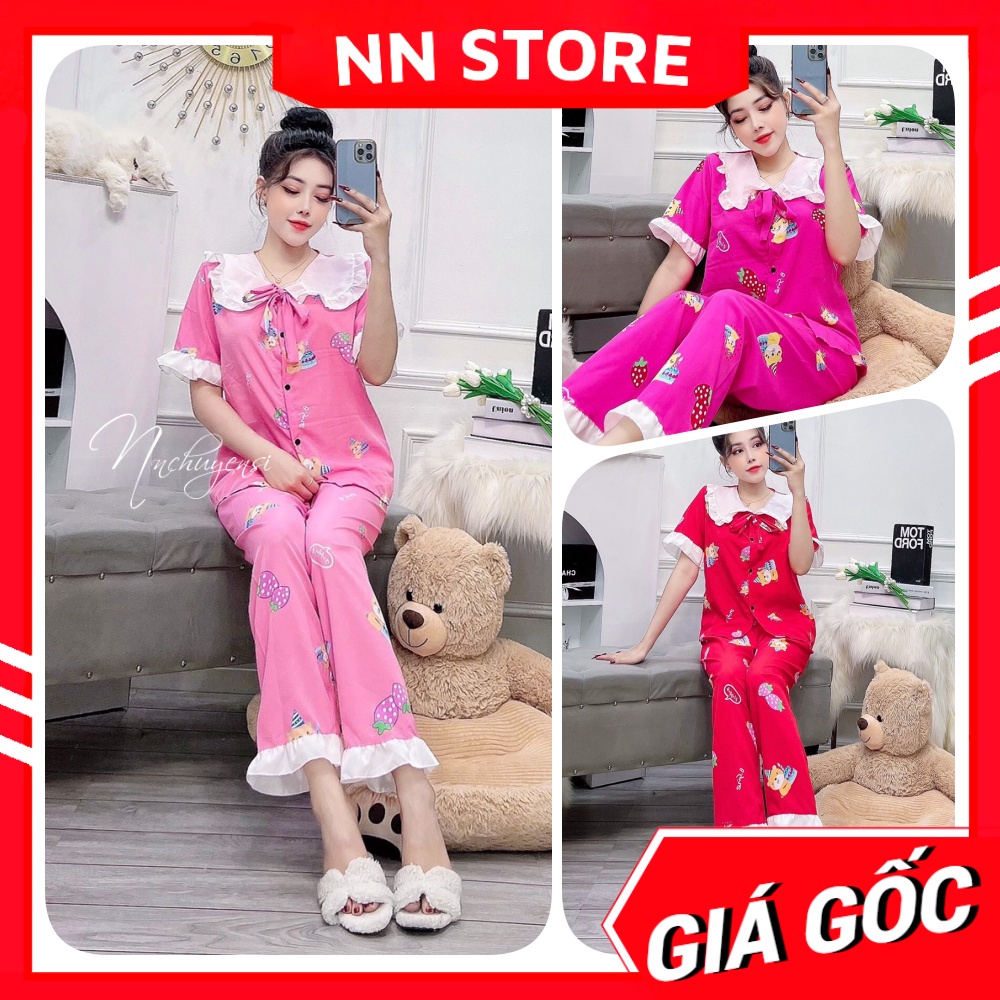 Đồ bộ nữ mặc nhà cổ bèo tiểu thư in bò sữa in hình doremon in hình hoạt hình dễ thương BLH lụa hàn tổng hợp